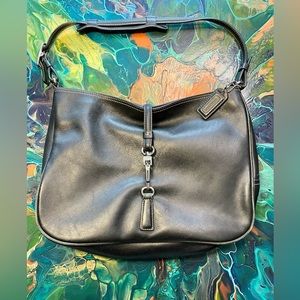 Coach Hampton Clip Lock Black Leather Shoulder Bag